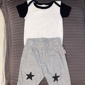 Nuby stars pants, black and white onesie